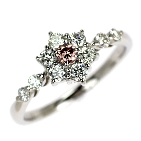 希少 Pt900 天然ピンクダイヤモンド リング 0.115ct D0.56ct フラワー