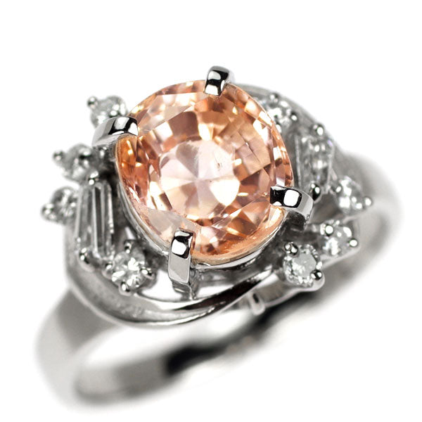 Pt900 スリランカ産 非加熱パパラチアサファイア ダイヤモンド リング 3.42ct D0.33ct