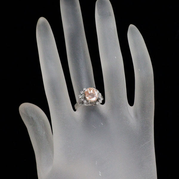 Pt900 スリランカ産 非加熱パパラチアサファイア ダイヤモンド リング 3.42ct D0.33ct