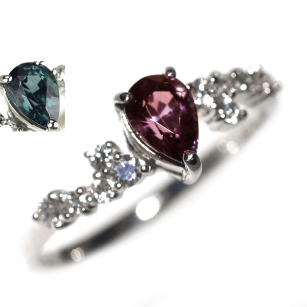新品 希少 Pt950 ベキリーブルーカラーチェンジガーネット ダイヤモンド リング 0.528ct D0.19ct【エスコレ】