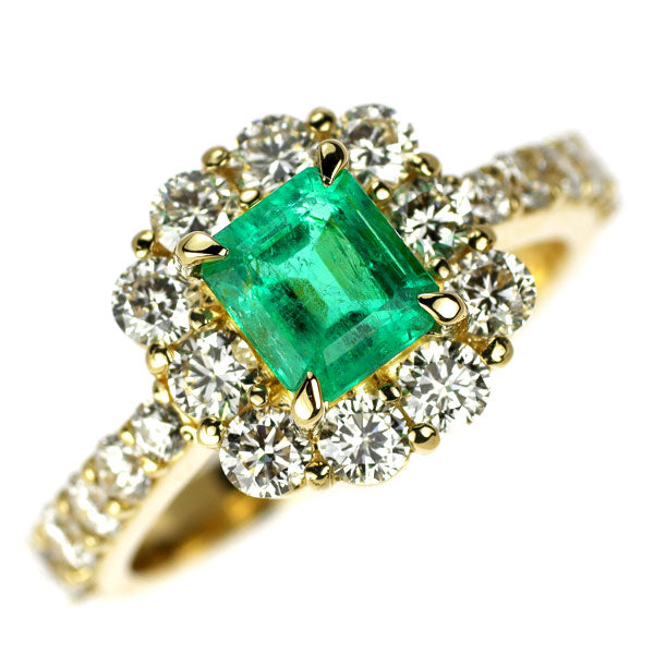 K18YG エメラルド ダイヤモンド リング 0.822ct D1.19ct