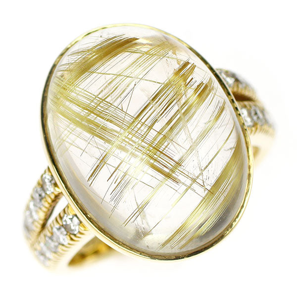 K18YG ルチルクオーツ ダイヤモンド リング 19.09ct D0.50ct