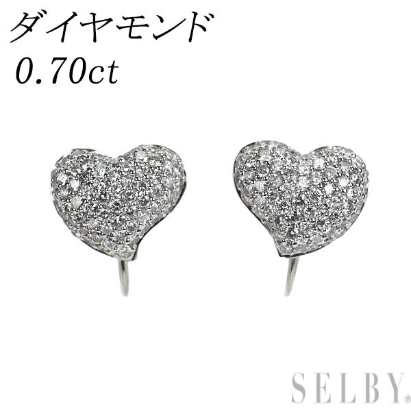K14WG/ K18WG ダイヤモンド イヤリング 0.70ct ハート パヴェ
