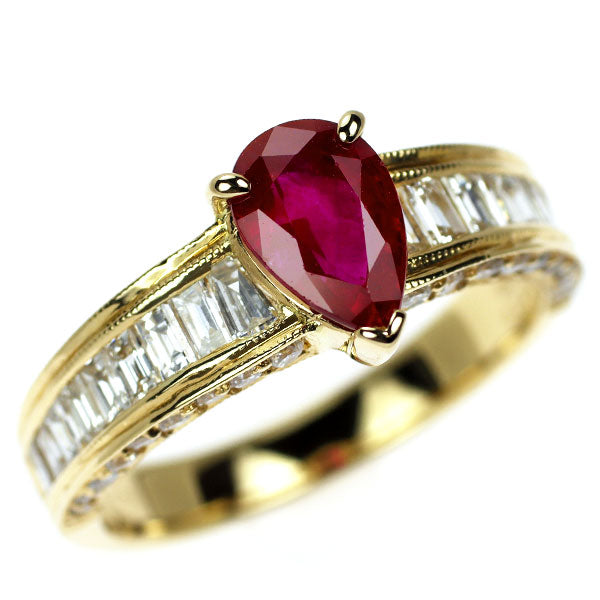 ポンテヴェキオ K18YG ビルマ/ミャンマー産 ルビー ダイヤモンド リング 1.26ct D1.15ct