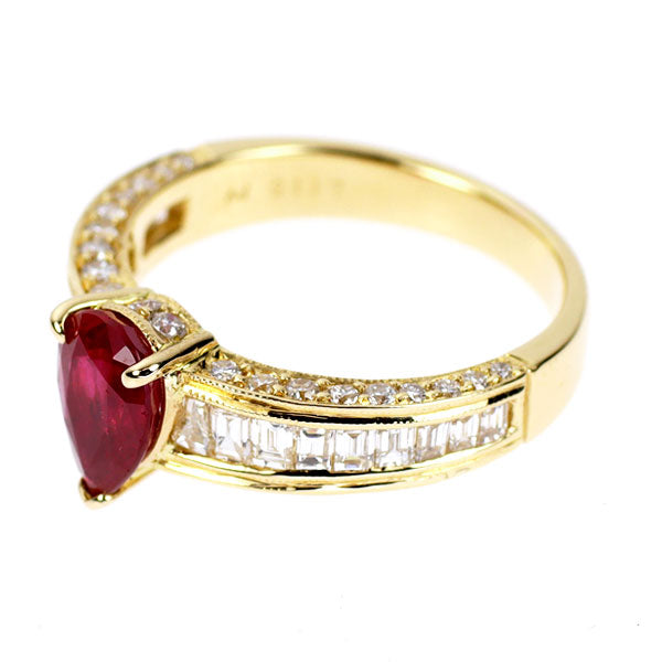 ポンテヴェキオ K18YG ビルマ/ミャンマー産 ルビー ダイヤモンド リング 1.26ct D1.15ct
