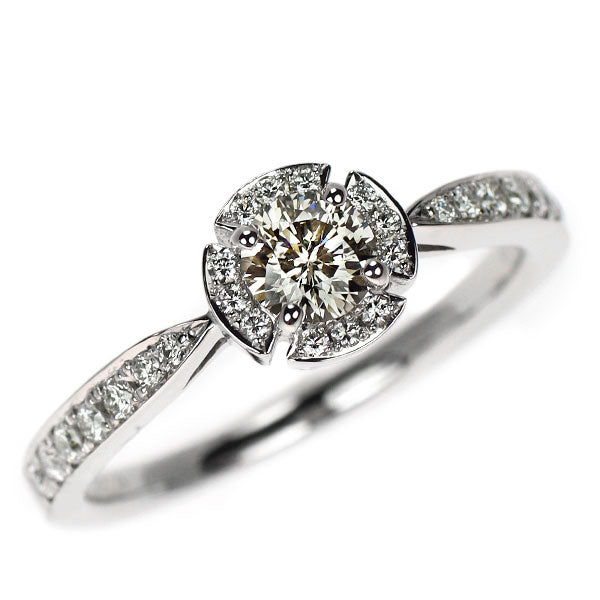 Pt900 多面カット ダイヤモンド リング 0.346ct D0.20ct