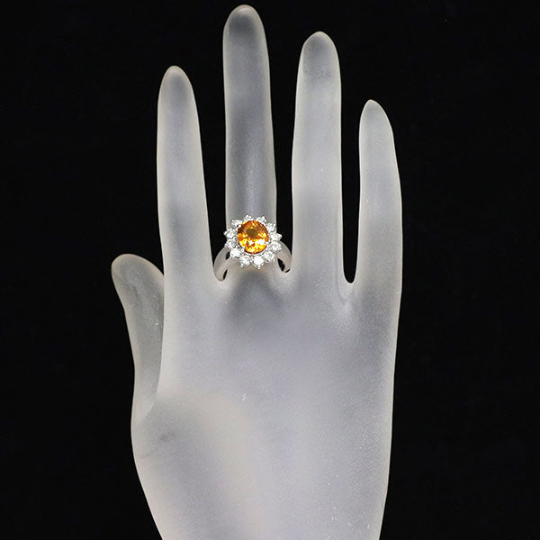 Pt900 オレンジサファイア ダイヤモンド リング 4.55ct D1.38ct