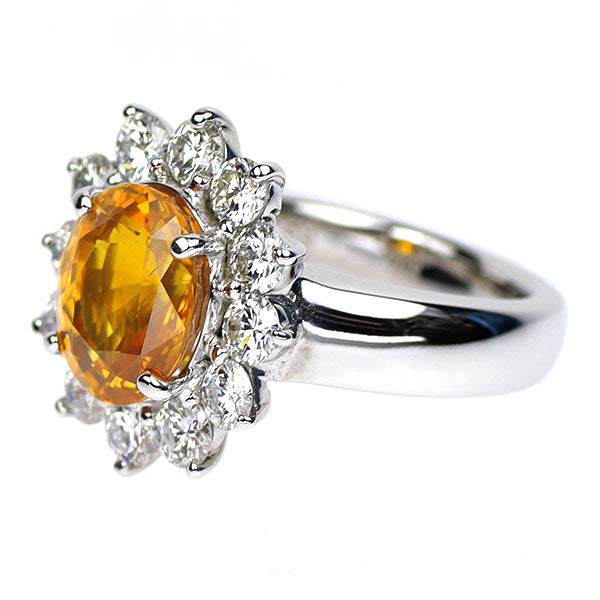 Pt900 オレンジサファイア ダイヤモンド リング 4.55ct D1.38ct
