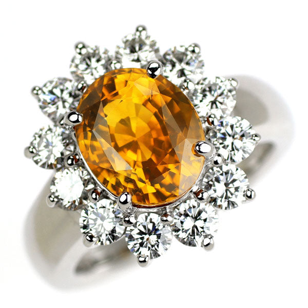 Pt900 オレンジサファイア ダイヤモンド リング 4.55ct D1.38ct