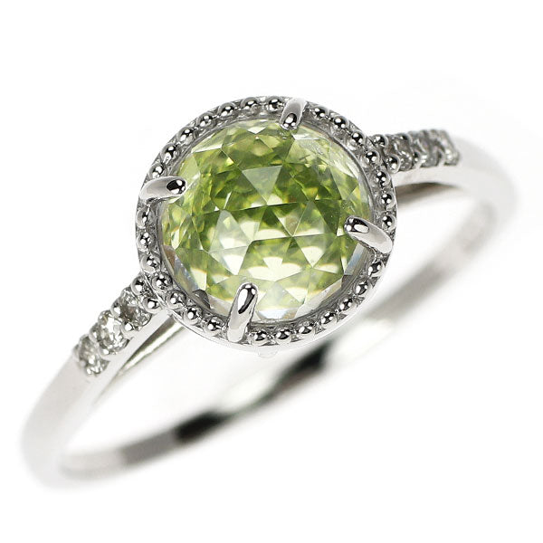 Pt900 ローズカットクォーツ ダイヤモンド リング D0.06ct ダンシングペリドット0.15ct