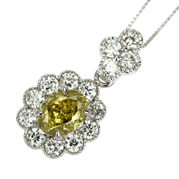 Pt900/ Pt850 天然イエロー ダイヤモンド  ペンダントネックレス 0.909ct FDBGY VS2 D0.57ct