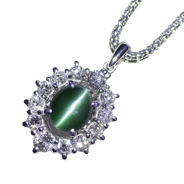 希少 K18WG アレキサンドライトキャッツアイ ダイヤモンド ペンダントネックレス 1.265ct D0.501ct