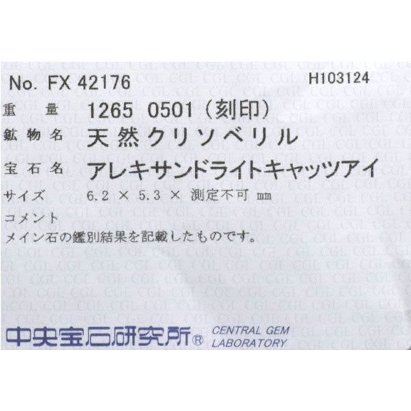 希少 K18WG アレキサンドライトキャッツアイ ダイヤモンド ペンダントネックレス 1.265ct D0.501ct