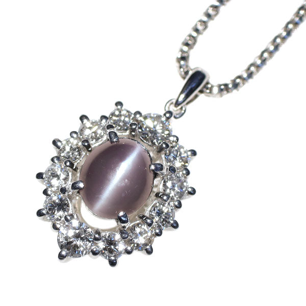 希少 K18WG アレキサンドライトキャッツアイ ダイヤモンド ペンダントネックレス 1.265ct D0.501ct