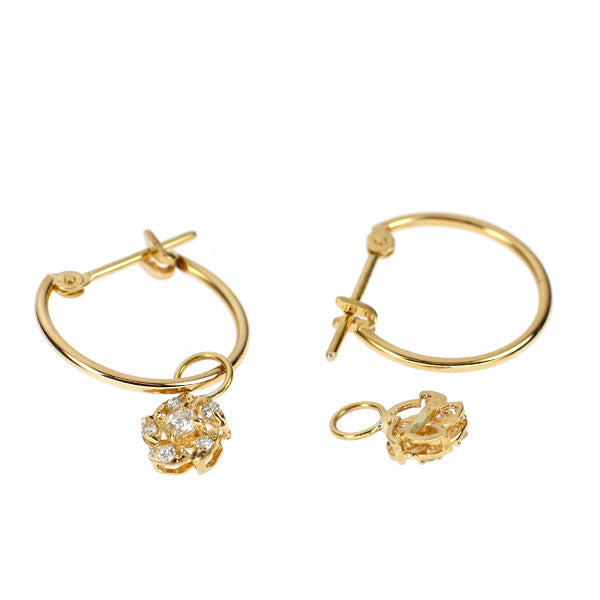 K18YG ダイヤモンド ピアス 0.16ct チャーム付 2way フープ フラワー