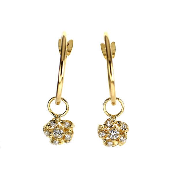 K18YG ダイヤモンド ピアス 0.16ct チャーム付 2way フープ フラワー