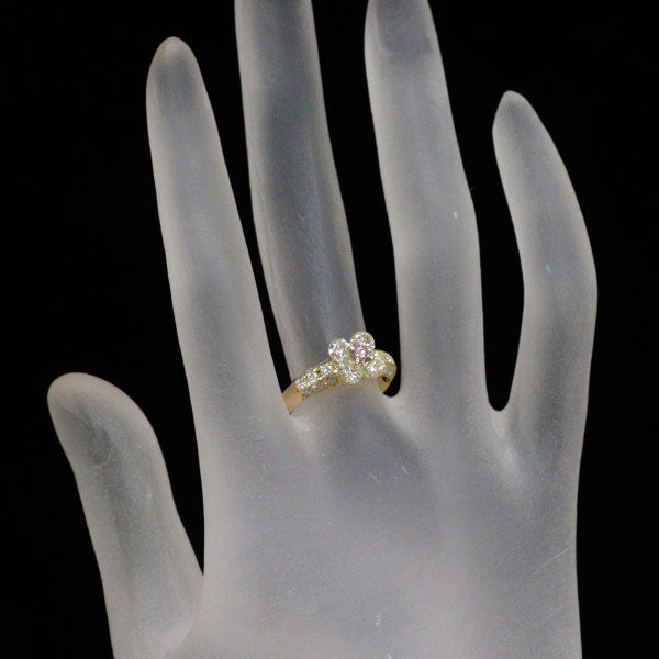 希少 K18YG 天然ピンクダイヤモンド リング 0.149ct FP SI2 D1.22ct フラワー