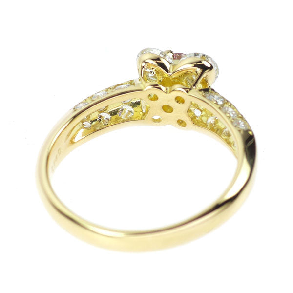 希少 K18YG 天然ピンクダイヤモンド リング 0.149ct FP SI2 D1.22ct フラワー