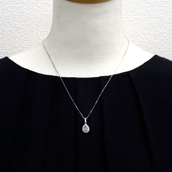 K14WG ピンク サファイア ダイヤモンド ペンダントネックレス 0.64ct D0.51ct