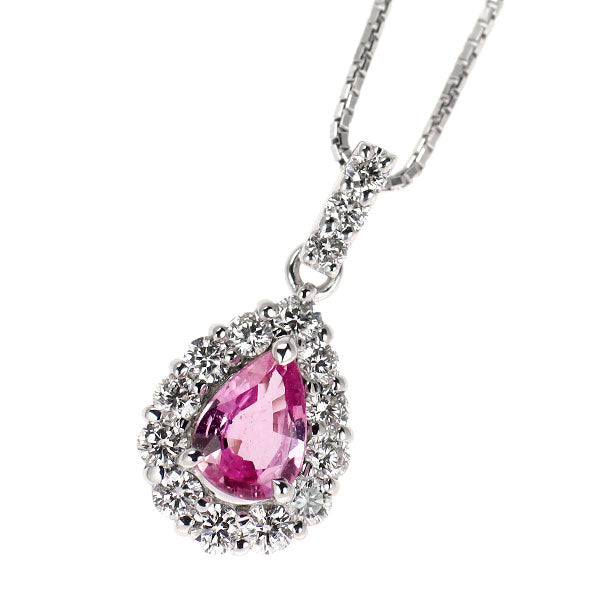 K14WG ピンク サファイア ダイヤモンド ペンダントネックレス 0.64ct D0.51ct