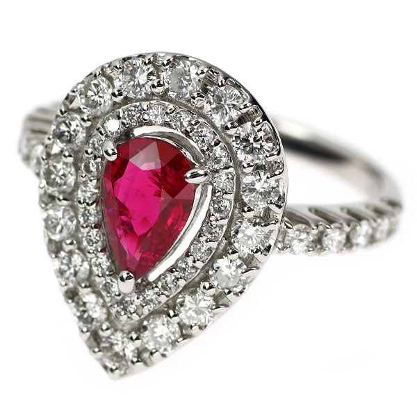 Pt950 ミャンマー/ビルマ産 非加熱ルビー ダイヤモンド リング 0.88ct D0.85ct