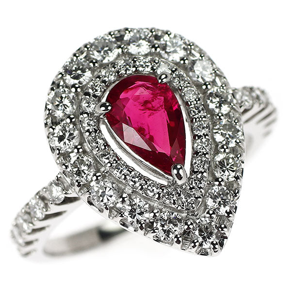 Pt950 ミャンマー/ビルマ産 非加熱ルビー ダイヤモンド リング 0.88ct D0.85ct