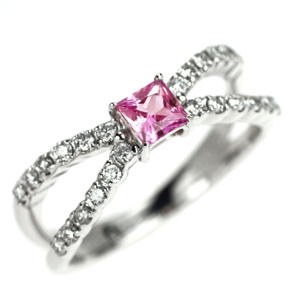 K18WG ピンクサファイア ダイヤモンド リング 0.382ct D0.27ct