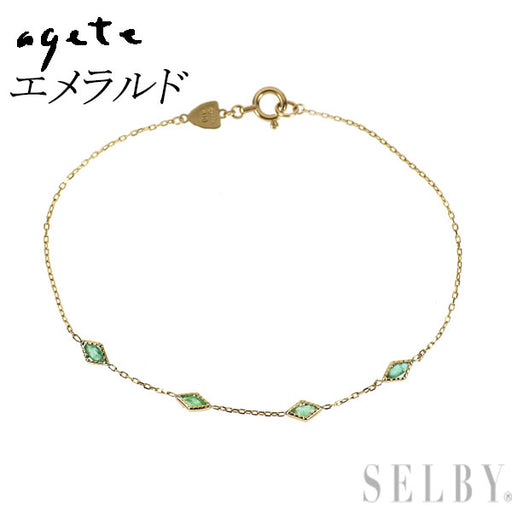 アガット K10YG エメラルド ステーション ブレスレット — セルビー