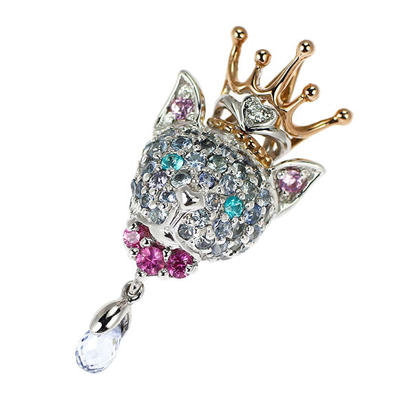 笠原真寿美 K18WG/PG ピンク/ブルーサファイア パライバトルマリン ダイヤ ペンダントトップ 0.70ct T0.02ct D0.01ct 猫