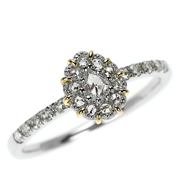 Pt900/ K18YG ローズカット ダイヤモンド リング 0.10ct D0.21ct