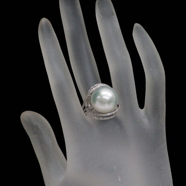 K18WG 白蝶真珠 ダイヤモンド リング 径約15.1mm D0.54ct