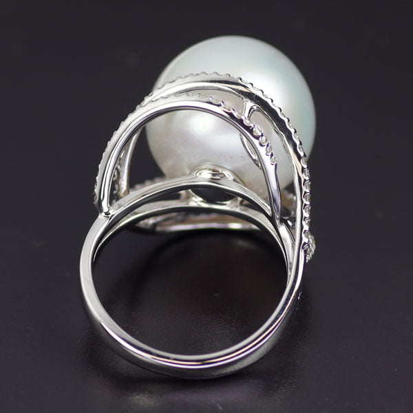 K18WG 白蝶真珠 ダイヤモンド リング 径約15.1mm D0.54ct