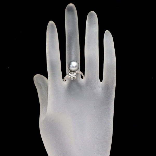 K18WG 黒蝶真珠 ダイヤモンド リング 径約10.3mm 0.35ct
