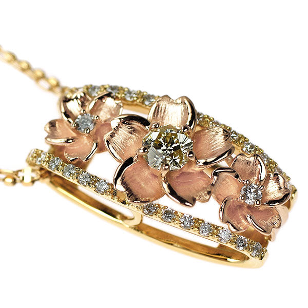 K18YG/ PG さくらカット ダイヤモンド ペンダントネックレス 0.197ct D0.16ct