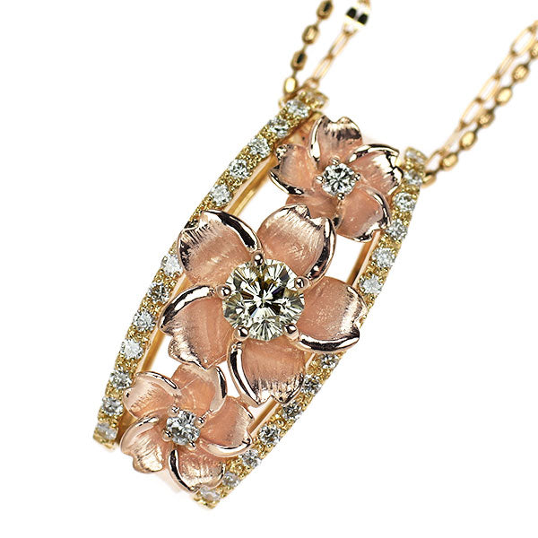 K18YG/ PG さくらカット ダイヤモンド ペンダントネックレス 0.197ct D0.16ct