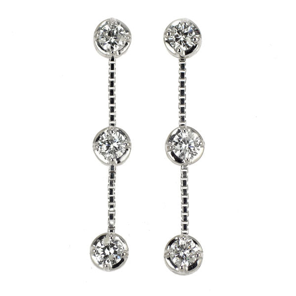 K18WG ダイヤモンド ピアス 0.72ct スリーストーン