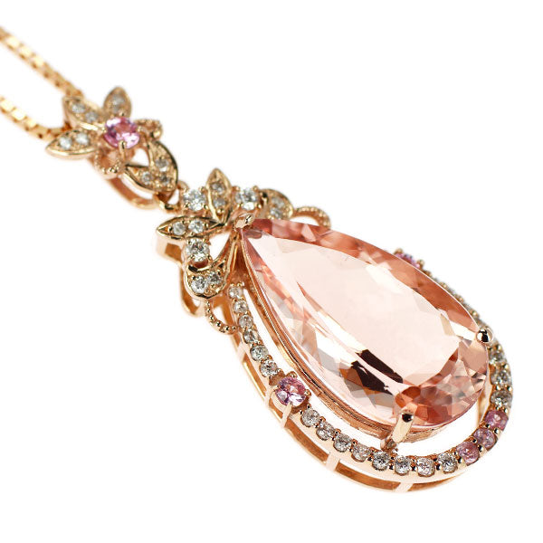 K18PG モルガナイト ピンクサファイア ダイヤ ペンダントネックレス 9.162ct PS0.23ct D0.37ct