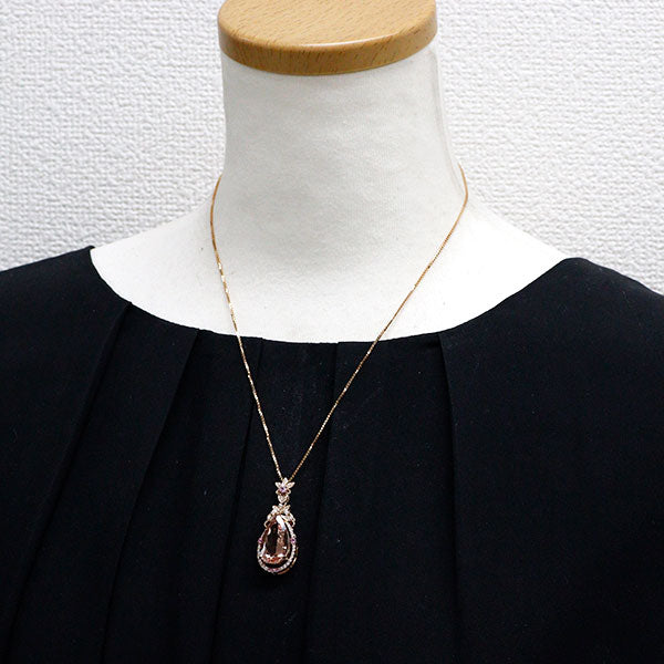 K18PG モルガナイト ピンクサファイア ダイヤ ペンダントネックレス 9.162ct PS0.23ct D0.37ct