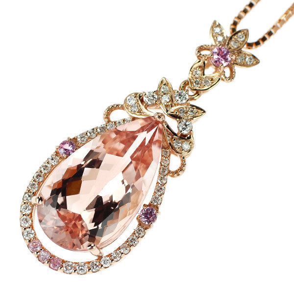 K18PG モルガナイト ピンクサファイア ダイヤ ペンダントネックレス 9.162ct PS0.23ct D0.37ct