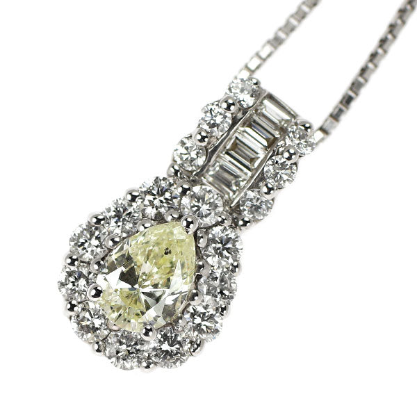 K18WG ペアシェイプ ダイヤモンド ペンダントネックレス 0.37ct D0.53ct