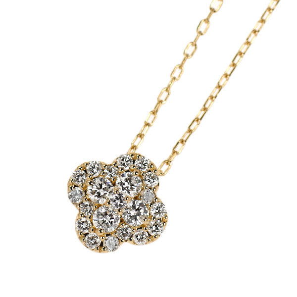K18YG ダイヤモンド ペンダントネックレス 0.40ct クローバー フラワー