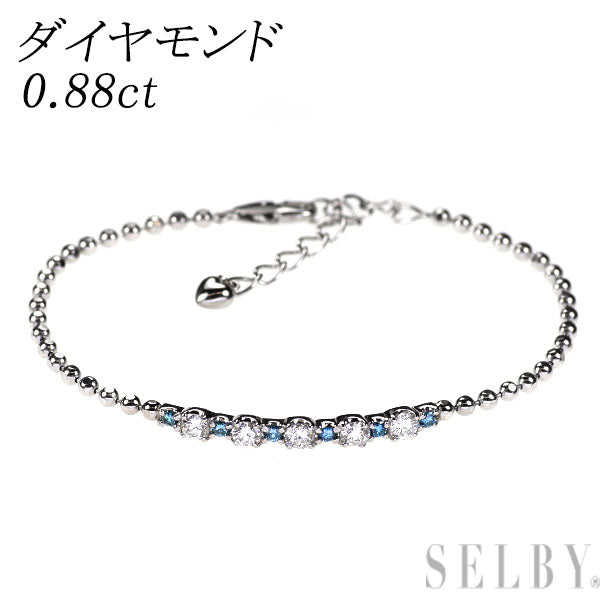 Pt850 カラーレス/トリートブルー ダイヤモンド ブレスレット 0.88ct