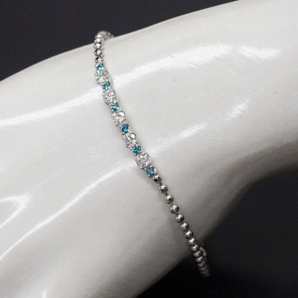 Pt850 カラーレス/トリートブルー ダイヤモンド ブレスレット 0.88ct