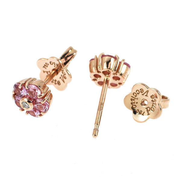 ポンテヴェキオ K18PG ピンク サファイア ダイヤモンド ピアス S0.68ct D0.02ct フラワー