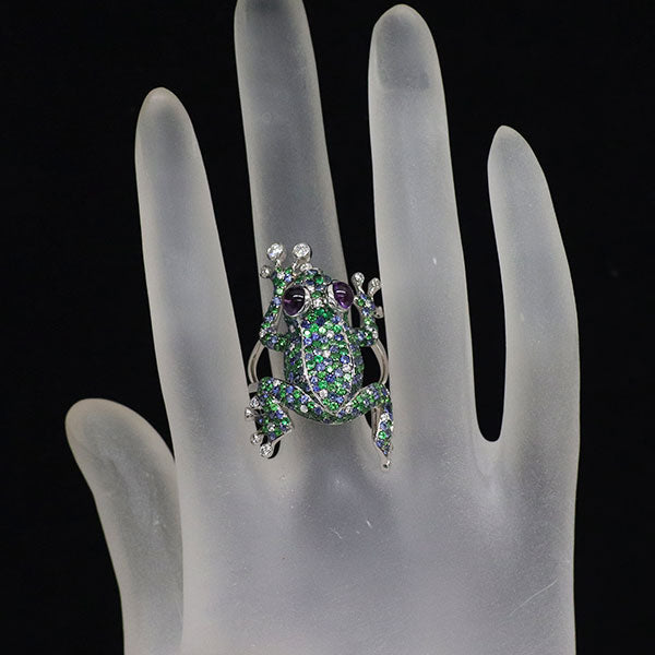 K18WG アメジスト カラーストーン ダイヤモンド リング 1.02ct G1.68ct S1.42ct D0.68ct カエル