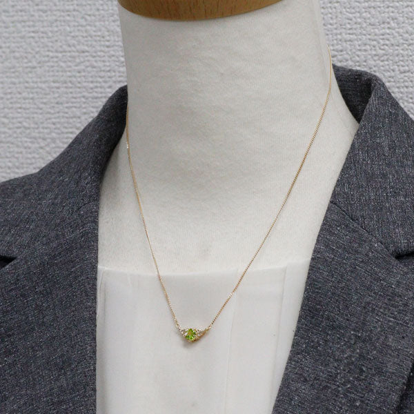 K18YG ペリドット ダイヤモンド ペンダントネックレス D0.08ct