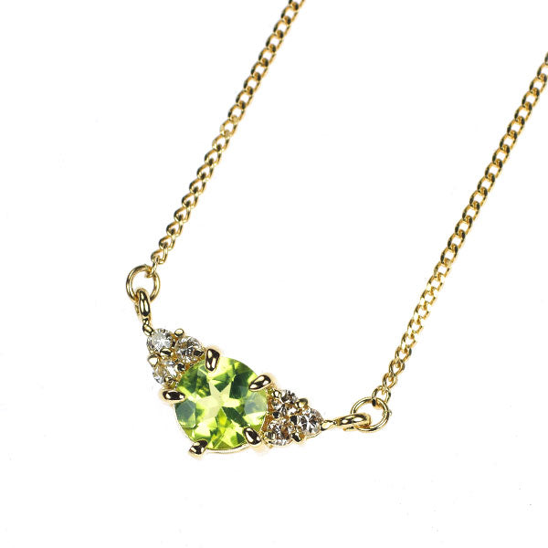 K18YG ペリドット ダイヤモンド ペンダントネックレス D0.08ct