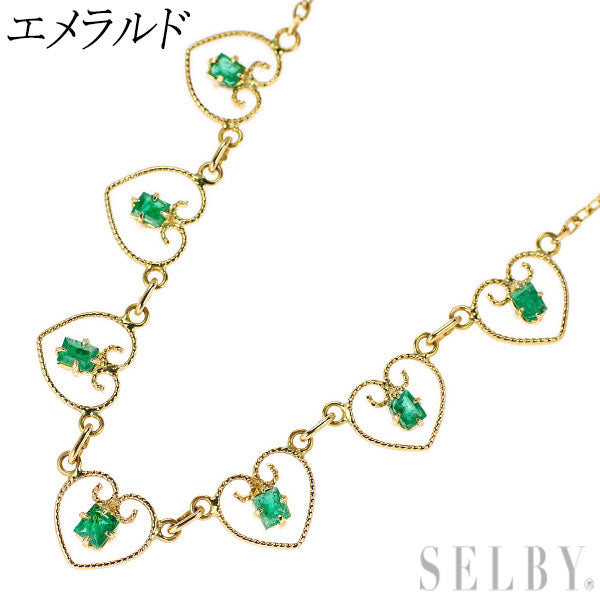 K18YG エメラルド ネックレス ハート