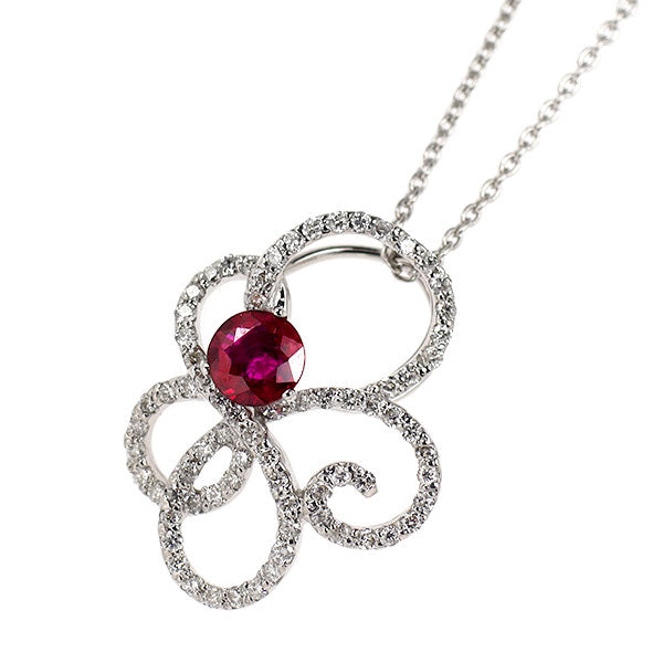 K18WG ルビー ダイヤモンド ペンダントネックレス 0.44ct D0.38ct