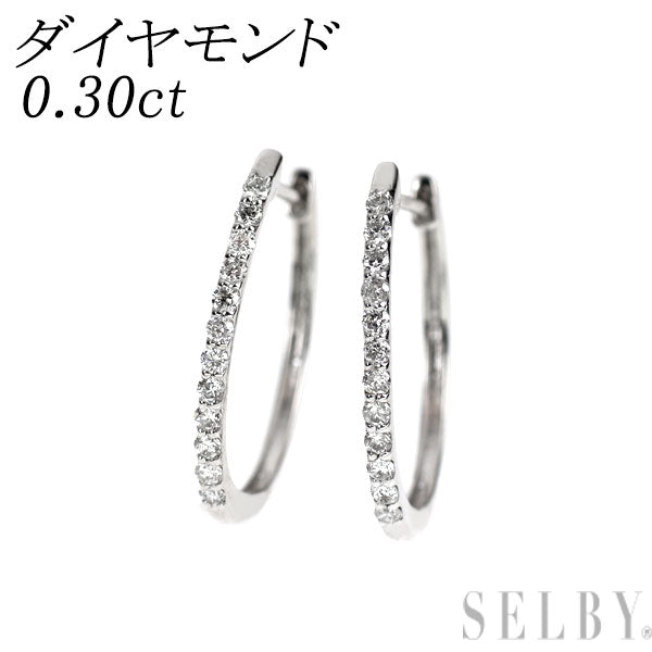 K18WG ダイヤモンド ピアス 0.30ct フープ